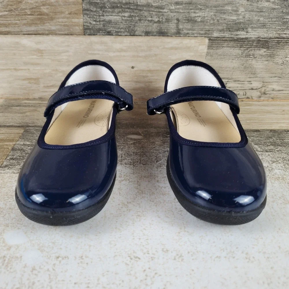 Naturino Pavia 2 Girls Shoes Sz 1.5 Blue Leather Round Toe Hook & Loop Strap